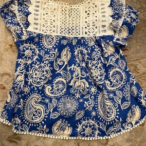 JODIFL Blue and White Paisley Blouse
